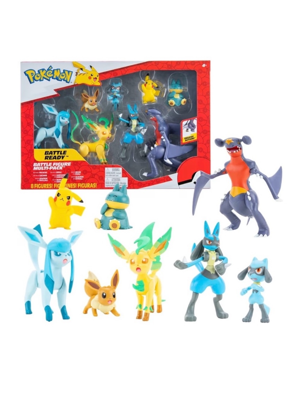 Pokemon Battle Figures 8 Pack Set Pikachu Eevee Lucario Leafeon Glaceon Garchomp